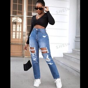 SHEIN Cut Out Ripped Jeans